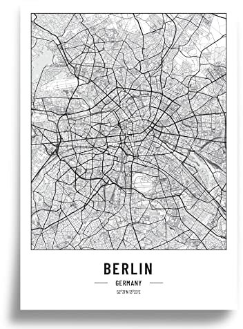 Poster Stadtplan A2 | Moderne minimalistische wandbild Stadtkarten | Schwarz Weiß deko haushalt |w anddeko Kunstdrucke für Wanddekoration weltkarte | Geschenk fur haus | Papier 250gr