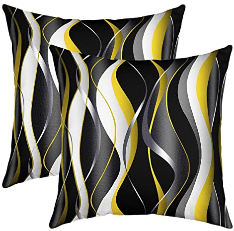 Loussiesd Set di 2 federe per cuscini geometriche, 45,7 x 45,7 cm, morbide, bianche, gialle, nere, grigie, per divano, arte astratta, moderna, federe decorative per esterni