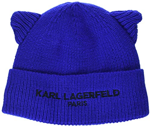 KARL LAGERFELD Damen Soft Cat Ear Pom Beanie-Mütze, Blau, Einheitsgröße