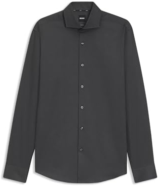 BOSS Herren H-JOE-spread-C1-222 Regular-Fit Hemd aus elastischem Baumwoll-Twill mit bügelleichtem Finish Dunkelgrau 38