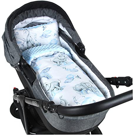 Babylux Babydecke Minky PLÜSCH Kuscheldecke Decke 75 x 60 cm + Kissen 2 TLG Set für Kinderwagen/Wiege (MP126 - Blau + Elefanten)