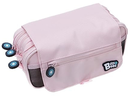 Grafoplás | Estuche Escolar Tres Compartimentos con Solapa | Rosa Claro | Bits&Bobs | Colores Soft | 23x10x10cm | Incluye Horario y Zona Identificación | Perfecto para Organizar tu Material Escolar