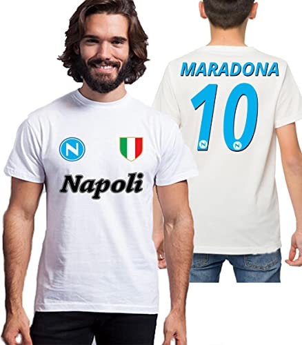 T-Shirt Uomo Bambino Diego 10 Napoli Logo Scudetto Tifoso Sport Calcio Calcetto Tempo Libero Relax Maglietta Tracksuit Squadra Cuore Napoletano