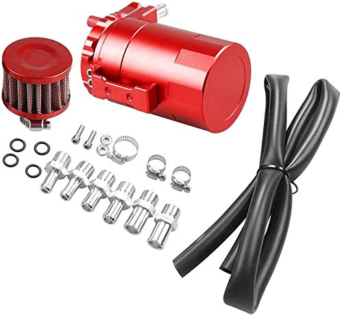 Vusddy Oil Can Auto, 300Ml Decanter Vapori Olio,2 Porte Alluminio Recupero Vapori Olio Motore, Contenitore Per Olio Con Filtro Dell'Aria, Tubo Flessibile E Altri Accessori(Red)