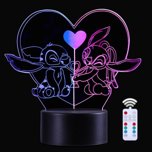 QQAAMZ stitch Lampe-Acrylic 3D Led Nachtlicht 16 Farben Wechselnde Touch Mit Fernbedienung,Dekorative Lichter Für Kinderzimmer, Geburtstags- Und Weihnachtsgeschenke