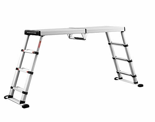 PROREGAL Teleskop-Arbeitsplattform Solid Line | 4 Stufen | Leiter, Teleskopleiter, Trittleiter, Bockleiter, Sprossen-Doppelleiter