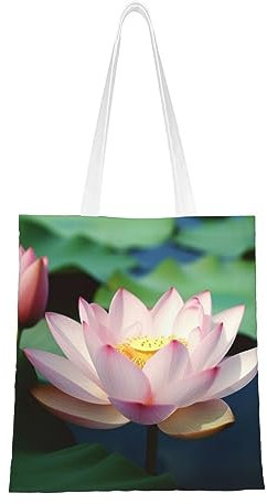 EVANEM Canvas Tote Bag For Woman Lotus Flowers Shoulder Handtaschen Reusable Grocery Bags Purse Shopping Bag, Schwarz , Einheitsgröße