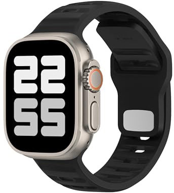 ELETTRONEO UC1 Armband für Apple Watch Band Ultra 2 49mm, Series 10 46mm, 9 8 7 45mm 41mm, SE 6 5 4 44mm 40mm, 3 2 1 42mm 38mm Damen Herren Sport Silikon Strap, Schwarz