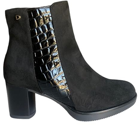 Donna Serena Linea Comoda- Stivaletti camoscio e Vernice Nera; Fondo Gomma con Tacco 6 cm; Chiusura Zip ; Taglia 40