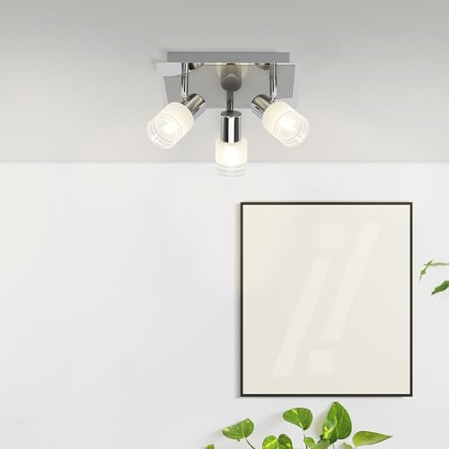Lightbox Basic Spotrondell - 15 x 31 x 31 cm - funktionale Deckenstrahler mit mitten Glas Schirmen & schwenkbaren Köpfen - inkl. LEDs - 3 x E14, max.W- aus Metall/Glas - in Eisen/Chrom/Weiß
