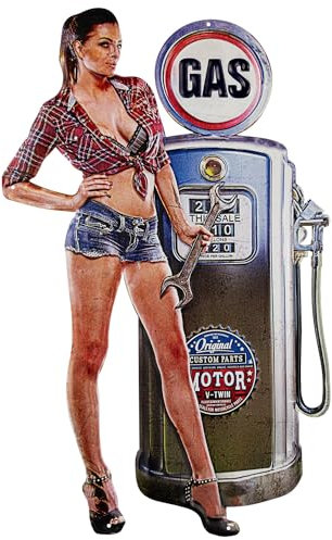 Moritz Targa in metallo, 40 x 65 cm, gas benzina, distributore di benzina, pompa di benzina da donna, decorazione in metallo, stile retrò, vintage, scritta divertente