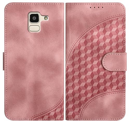 JayModCase Mobile Phone Case for Samsung Galaxy J6 2018, with Card Slot, Stand Function, Magnetic, PU Leather Case, Folio Flip Case Compatible with Galaxy J6 2018 - Pink