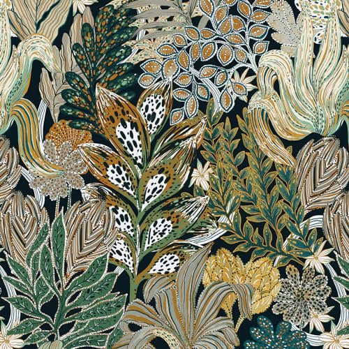 Yomshi Selbstklebende Tapete Grün Blätter 41x300cm Möbelaufkleber Vintage Möbel Dekorfolie Tapete Abnehmbar Vinyl Klebefolie für Wohnzimmer Schlafzimmer Küche