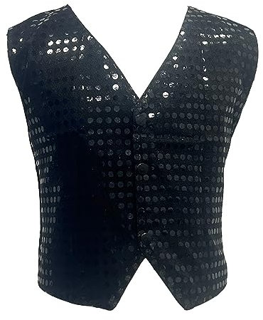 ZUYPSK Jungen Pailletten Weste Glitzer Anzug Kinder Unisex Kurz Jacke Jazz Tanz Festlich Hip Hop Party Hochzeit Anzugsweste Performance (DE/NL/SE/PL, Numerisch, 140, Regular, Schwarz)