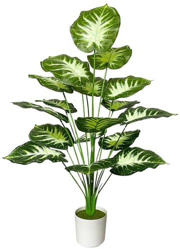 AIVORIUY Plante Artificielle Intérieur Faux Plantes en Pot Plastique avec 18 Tropical Palmier Arbre Feuilles pour Extérieur Maison Bureau Jardin Décoration Moderne (75cm Blanc Vert Palm)