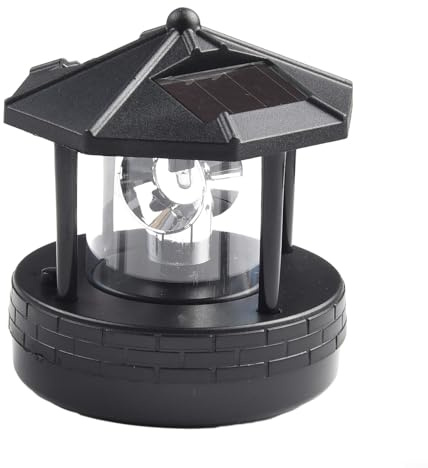 RANRAO Solarbetriebener Leuchtturm, 360 Grad drehbar, Miniatur-Gartenleuchte, wasserdicht, für den Außenbereich, LED-Solar-Leuchtturm für Straße, Rasen, Landschaftslicht für Wegbeleuchtung (schwarz)