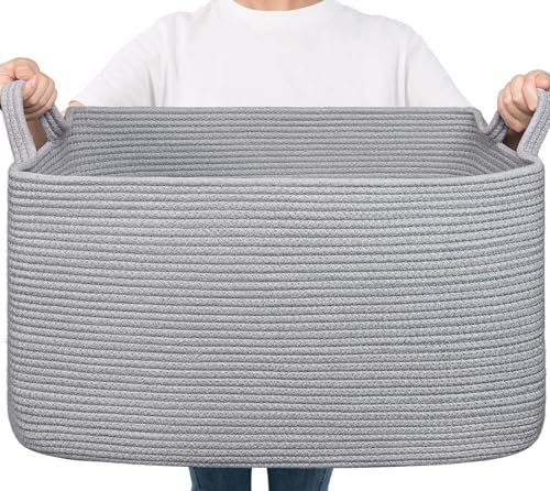 TIMEYARD Wäschekorb, Wäschesammler, Aufbewahrungskorb, Faltbarer Wäschekorb, Square Laundry Baskets, Geflochtener Korb, Wäschekorb Kinderzimmer, Aufbewahrungskorb Kinder für Spielzeug, 65L, Grau