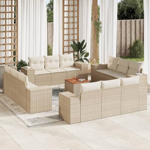 ULUYYUC 13-TLG. Garten-Sofagarnitur, Ecksofa Eckbankgruppe Hocker Fußhocker Geeignet für Garten Außenbereich Hinterhof Balkon mit Kissen Beige Poly Rattan