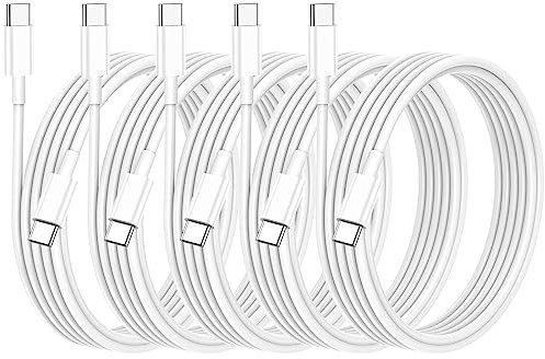 USB C to USB C Charger Cable for iPhone 17/16/15 Fast Charging, 60W Type C Charging Fast Charging Cable for iPhone 17/17Pro/16/16 Pro/15/15 Plus/15 Pro/15 Pro Max, iPad Pro/Air,Mac(White, 3M, 5PCS)