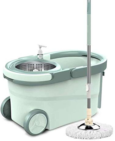 Fregona con Varilla giratoria de Acero Inoxidable Resistente de 360°, Juego con Cabezal Giratorio de Microfibra con Cabezales de Limpieza, Cesta de deshidratación de separación Vision
