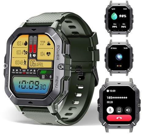 OUKITEL BT101 Smartwatch Uomo - 2,02 Pollici Orologio Militare Smart Watch,100+ Modalità Sport, 5ATM Impermeabile 410mAh Notifiche/Cardiofrequenzimetro/Contapassi/Fitness Tracker per Android/iOS