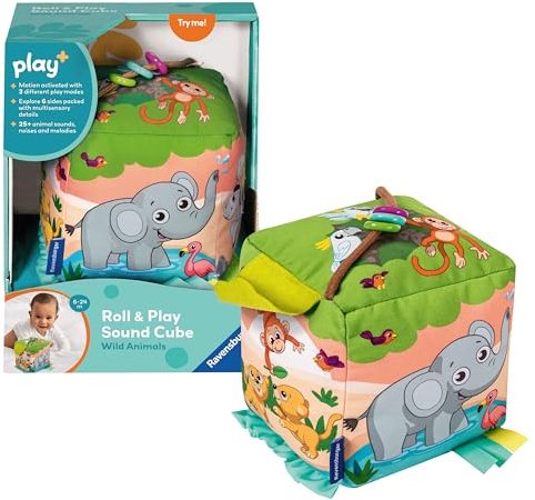 Ravensburger Play+ Roll & Play Soundwürfel Wilde Tiere - Babyspielzeug ab 6 Monaten - Sensorische Geschenke für Jungen & Mädchen