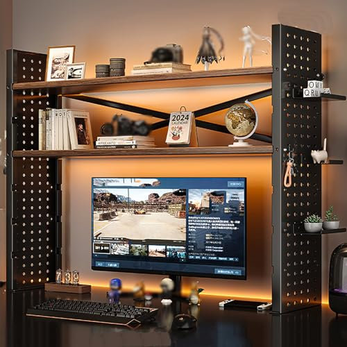 Gaming Desk Accessories Adjustable Computer Desktop Rack Organizer, Multifunctional Freestanding Storage Rack Display Shelf for Office, Home Decor(Color:Svart,Size:100*20*82cm/39*8*32in)
