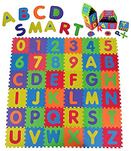 Puzzlematte für Kinder, 36 TLG Puzzle, Weiche Eva Moosgummimatte Teppiche der Zahlen 0 bis 9 und 26 Buchstaben (A-Z) für Kinder Baby CE-Zertifikat (14cm pro Stück 84 * 84CM)
