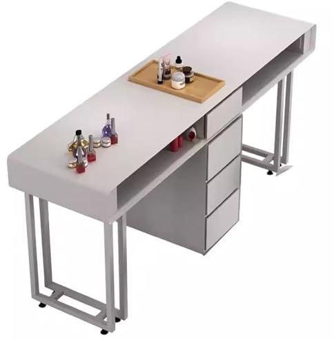 KK-GGL Heavy Duty Manicure Table, Modern Nail Desk for Nail Tech, Professional Nail Makeup Desk with Drawers, White Salon Nail Tech Desk, Makeup Station with Plug-In Board,A 160cm