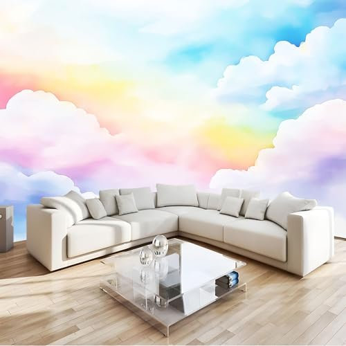Regenbogenfarben 3D Fototapete Himmelswolken Hochwertige Vlies Wandbild Modernes Wanddeko Tapete, Für Wohnzimmer Schlafzimmer Büro B350 X H256 Cm
