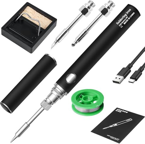 Set saldatore a batteria USB con 3 temperature regolabili 330 ℃-450 ℃, 3 punte di saldatura, set di saldatura portatile, saldatore a batteria, supporto per saldatore, riscaldamento rapido, kit di