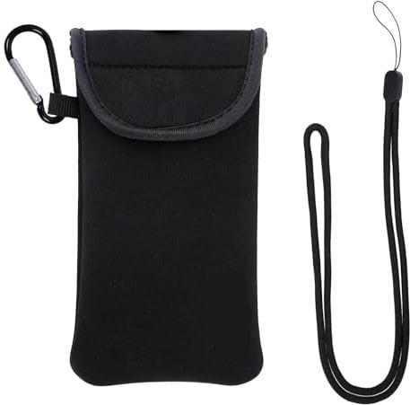 Neopren Handy Tasche,Universelle Handytasche mit Karabiner und Umhängeband,Handy Hülle für Telefone Bis Zu 6,7 Zoll,Schwarz