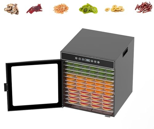 ZHJOPP 12 Trays Food Dehydrator, 900W Commercial Intelligent Stainless Steel Fruit Dryer With LED Lighting, 24 Hour Timer, 30-90℃ Temperature Adjustment
