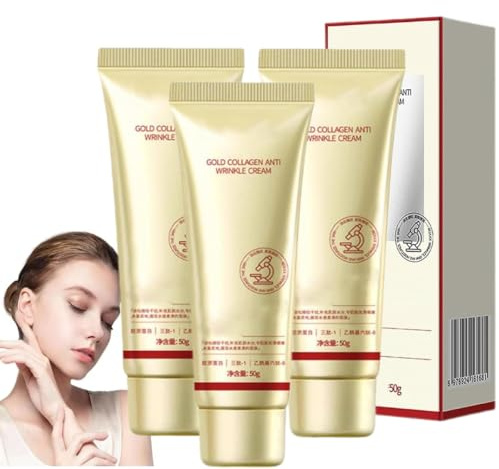 Crema antirughe al collagene e oro, crema al collagene dorato, crema coreana al collagene dorato, crema idratante viso antirughe, rassodante idratante profondo a lunga durata (3 pezzi)