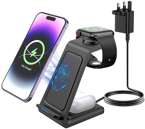 bayite Wireless Charger, 3 in 1 Wireless Charging Station for iPhone 16/15/14/13/12/11/Pro Max/X/8, Phone and Watch Charger Stand for Apple Watch Ultra/10/9/8/7/6/5/4/3/2/SE, AirPods Pro/4/3/2