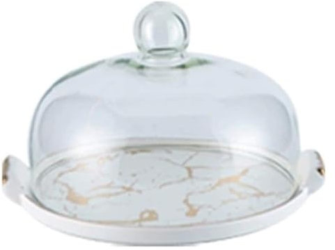 Tortenständer Tortenständer Drehteller Kuppel-Kuchenform, 25,4 cm (10/12 Zoll) Keramik-Kuchenbox, Heimdekoration, Desserttablett, Marmor, strukturierte Keramik, Obst-Gebäckteller, Glasplatte(25.4*25.4