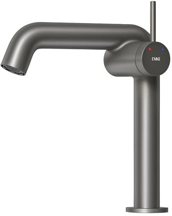 EMKE Robinet de Salle de Bain Anthracite, Mitigeur Monocommande en Laiton, Cartouche Céramique, 222 x 200 x 76 mm, Installation Facile, Économie d'Eau,Robinet de Lavabo