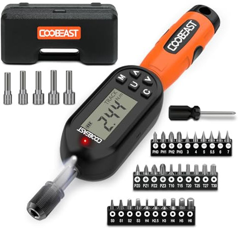 coobeast 38pcs Digital Torque Screwdriver, 1.01-106.2 in-lbs/0.11-12 Nm, 1/4 inch Drive Electronic Adjustable Torque Wrench Set Vibration with Buzzer/LED Notification for Gunsmithing, Scope Mounting