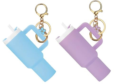 GETFACAI 2 PCS Stanley Cup Keyring, Stanley Keychain, Mini Stanley Cup Keychain, Cute Accessories with Flower Charms for Stanley for Women Handbag Backpack Purse