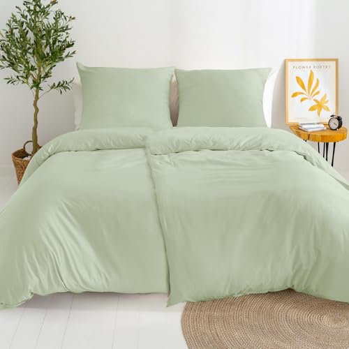 Dreamzie 2 Bettwäsche Set 135x200 Mako Satin - Grün - 2 Bettbezüge 135x200 cm mit 2 Kissenbezüge 80x80 cm - Oeko-Tex Zertifiziert - Bettwäsche 135x200 Baumwolle 4teilig