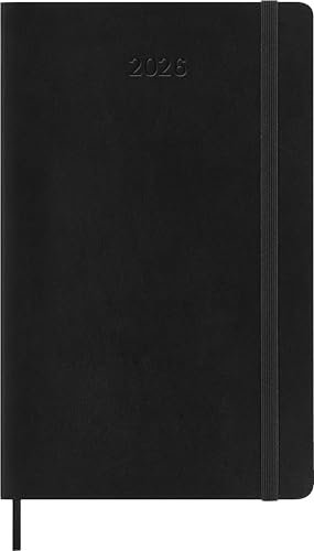 Moleskine Wochenplaner, Wochenagenda 2026 12 Monate mit Platz für Notizen, Deutsche Sprache, mit weichem Einband und Gummibandverschluss, Großformat 13x21, Farbe Schwarz