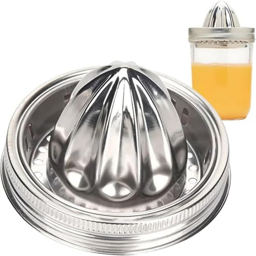 BaYuYPOO Mason Jar Juicer Lid, Stainless Steel Citrus Lemon Juice Squeezer Manual Juicer Mason Jar Top for Wide Mouth Jars, Citrus Lemon Orange Reamer Manual Hand Juicer Jar Lid Wide Mouth