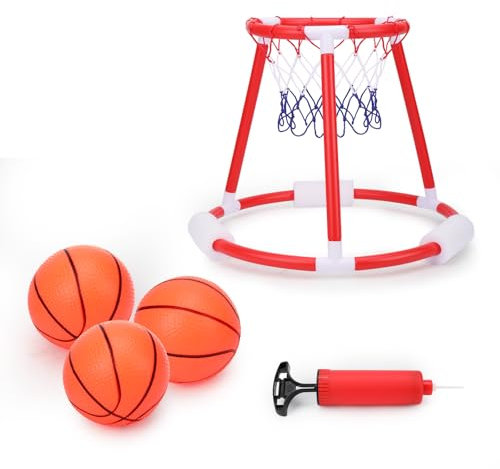 HEBERUCK Panier de basket de piscine, jouet pour enfant, avec 3 balles de piscine et pompe, jeux de basket-ball gonflables