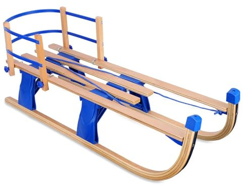 UDIYO Schlitten Kinder, Faltbare Kinderschlitten Holzschlitten MIT RÜCKENLEHN, LANGES GRIBEN SEIL KINDER TOBOGGAN, Winter im Frei, Holzschlitten Holzfarbe
