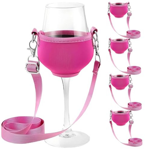 CGTQROVR 4Pcs Wine Glass Lanyard for Hanging Large Adjustable Portable Wine Glass Holder Necklace for Birthday Party Picnics