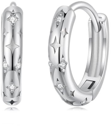 BRBRB Star & Moon Earrings for Women – 925 Sterling Silver Hypoallergenic Studs with Cubic Zirconia – Minimalist Celestial Jewelry Gift for Birthdays, Christmas