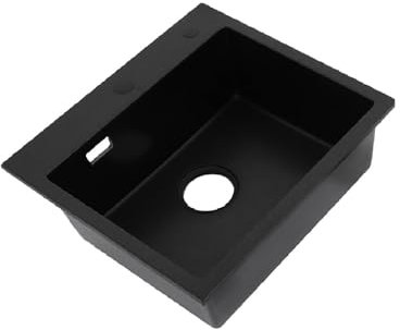 Fregadero de cocina de 50 x 45 cm, de piedra de cuarzo, para cocina, empotrable, 1 lavabo con desagüe y rebosadero (negro)