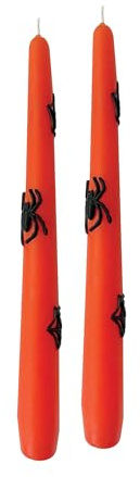 Set mit 2 konischen Pumpkin-Kerzen mit Spinnennetzen aus schwarzem Wachs – Höhe 25 cm – Handwerk – Made in Italy Cereria Di Giorgio