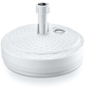 DIKEL Sonnenschirmständer ⌀ 39 cm befüllbar mit Wasser oder Sand 12 L | Robuster Schirmständer aus wetterfestem Kunststoff | Stabiler Sonnenschirmfuß für Terrasse, Garten und Strand | Rattan Weiß