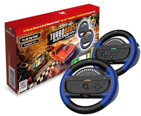 Maxx Tech Turbo Boost Racing Kit für Switch 2 & 1 - Enthalten: Turbo Boost Racing Downloadable Code in Box; 2 x Turbo LED Racing Wheels